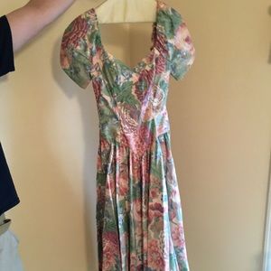 Floor length floral 80s bridesmaid dress